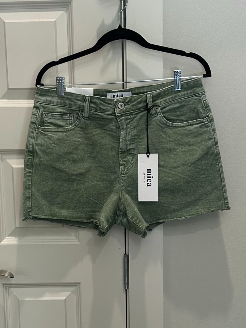 Mica Olive Green Mineral Washed Jean Shorts